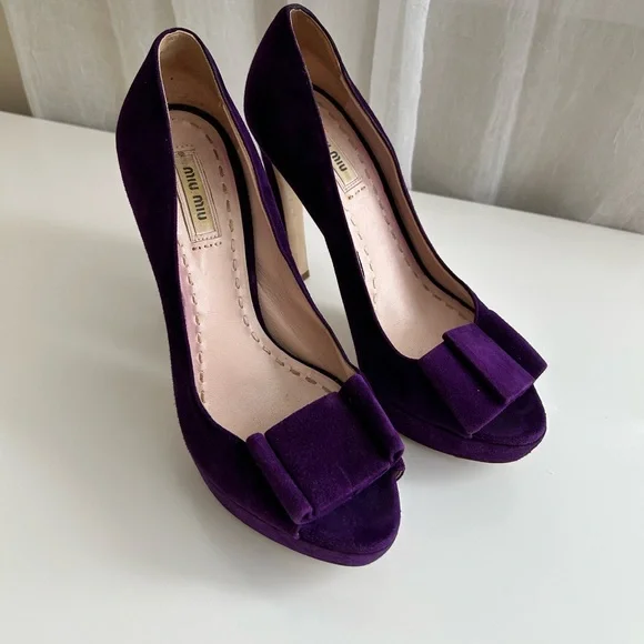 Miu Miu | Shoes | Miu Miu Purple Suede Box Heels Pumps Size